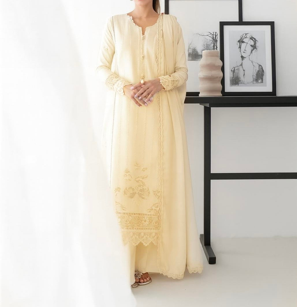 Unstitched Embroidered Dhanak 3PC | WC-040B