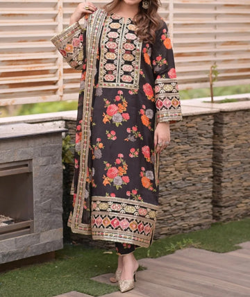 Unstitched Embroidered Silk 3PC | FW-013