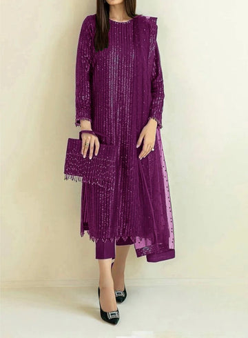 Unstitched Embroidered Net 3PC | FW-007B