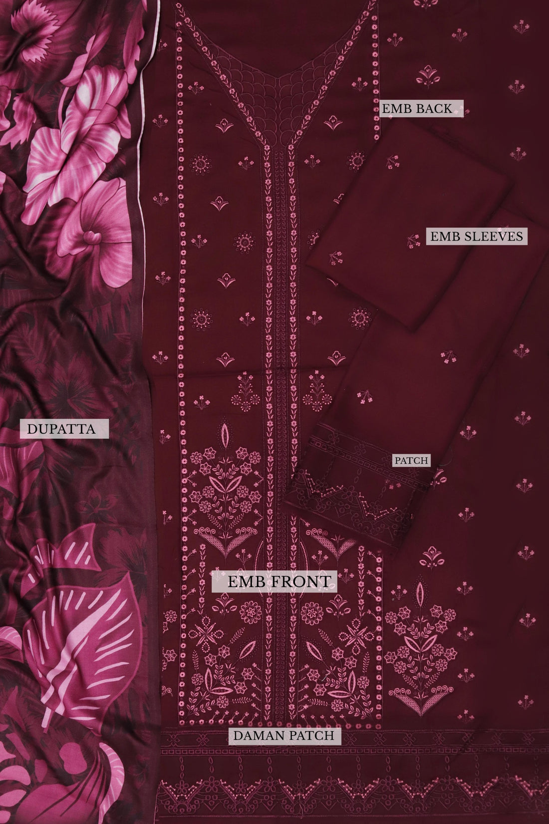 Unstitched Embroidered Dhanak 3PC | WC-003B