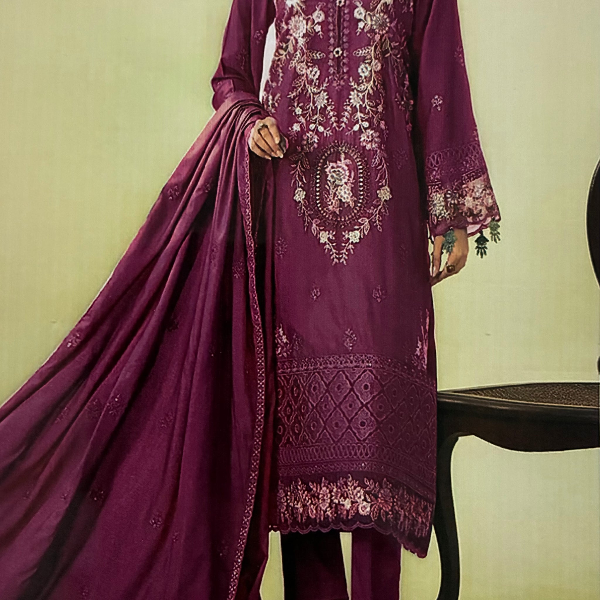 Unstitched Embroidered Dhanak 3PC | WC-011C