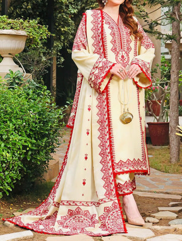 Unstitched Embroidered Dhanak 3PC | WC-070