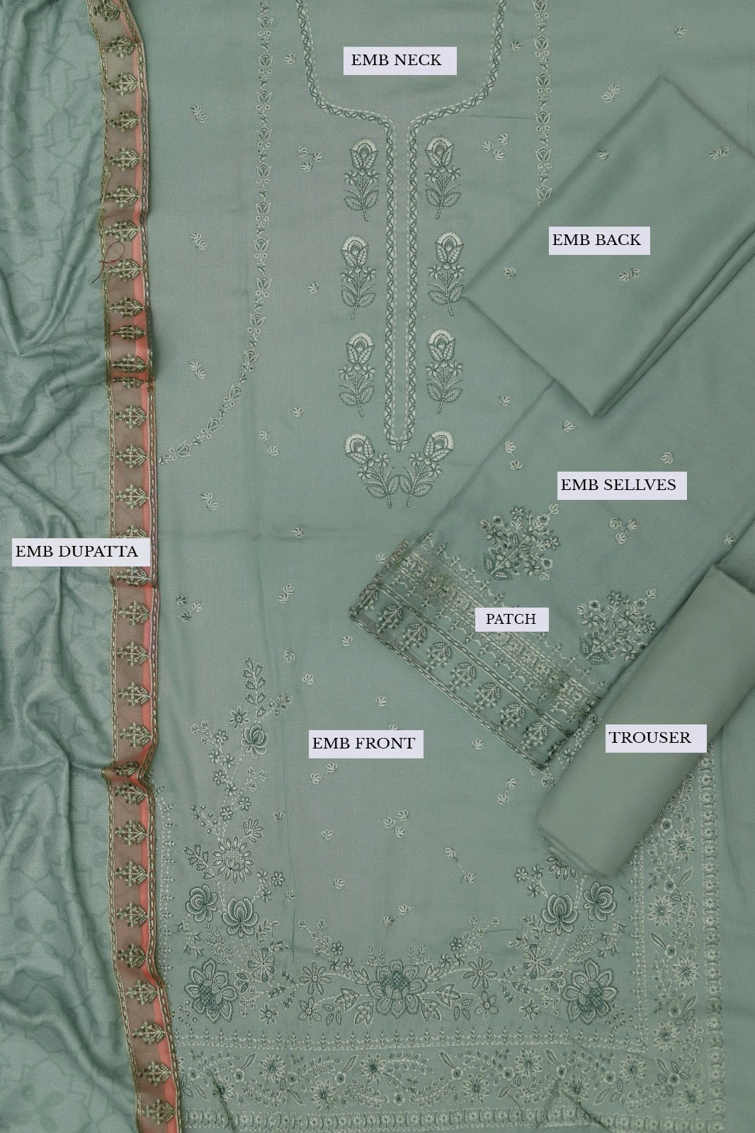 Unstitched Embroidered Dhanak 3PC | WC-032A