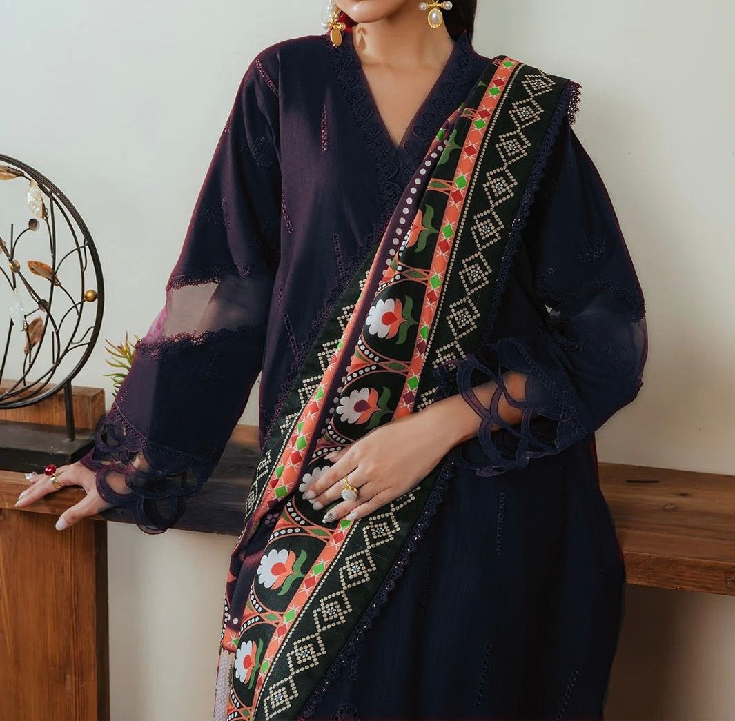 Unstitched Embroidered Dhanak 3PC | WC-004D