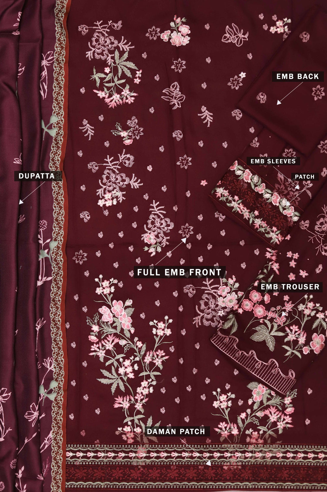 Unstitched Embroidered Dhanak 3PC | WC-036B