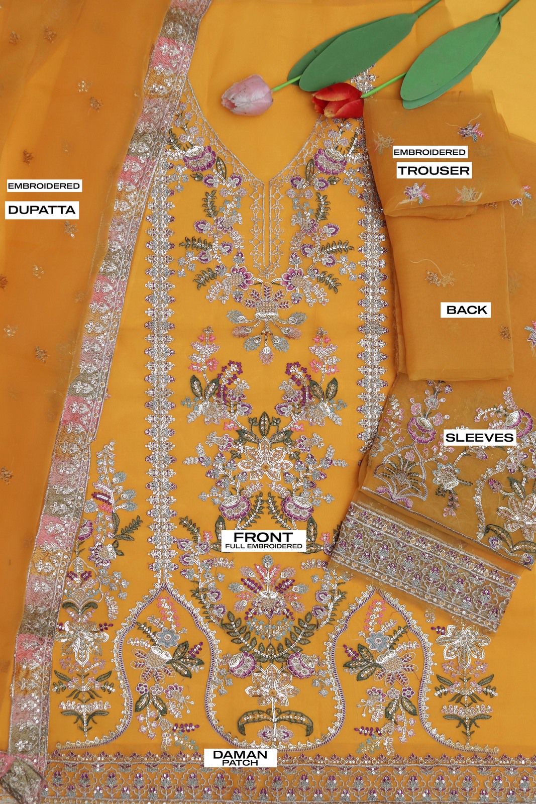 Unstitched Embroidered Organza 3PC | FW-012
