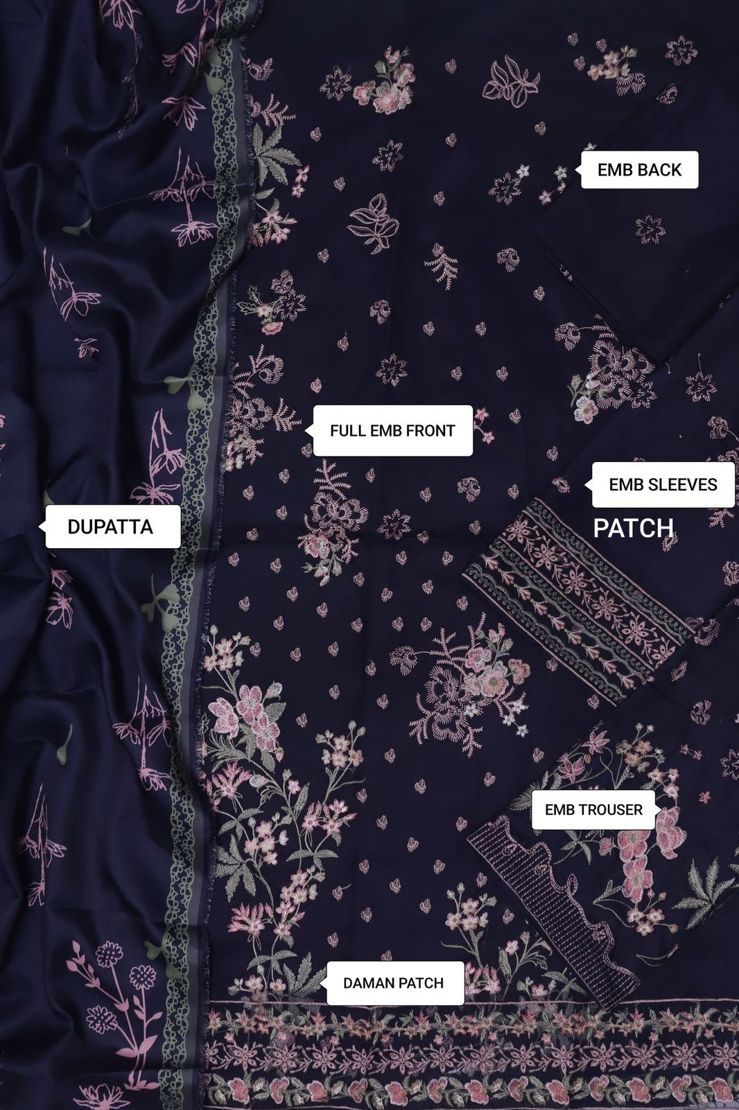 Unstitched Embroidered Dhanak 3PC | WC-036D