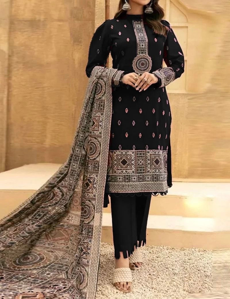 Unstitched Embroidered Dhanak 3PC | WC-002