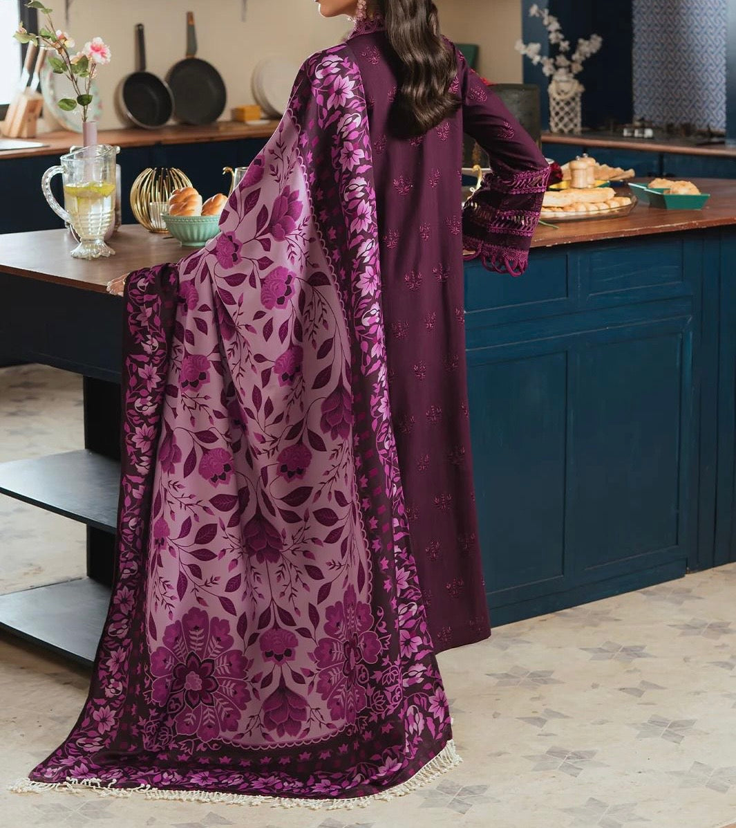 Unstitched Embroidered Dhanak 3PC | WC-004C