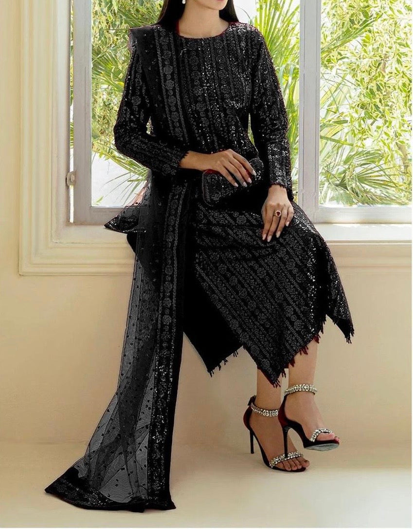 Unstitched Embroidered Net 3PC | FW-007C