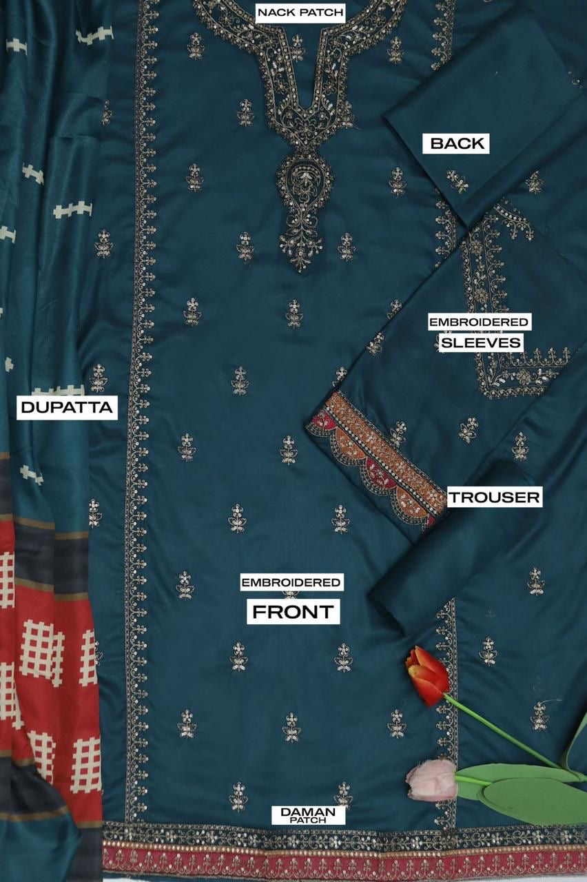 Unstitched Embroidered Dhanak 3PC | WC-010C