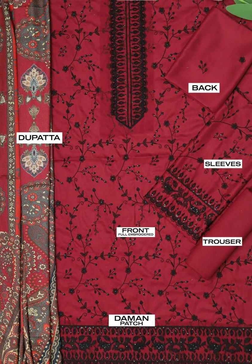 Unstitched Embroidered Dhanak 3PC | WC-066A