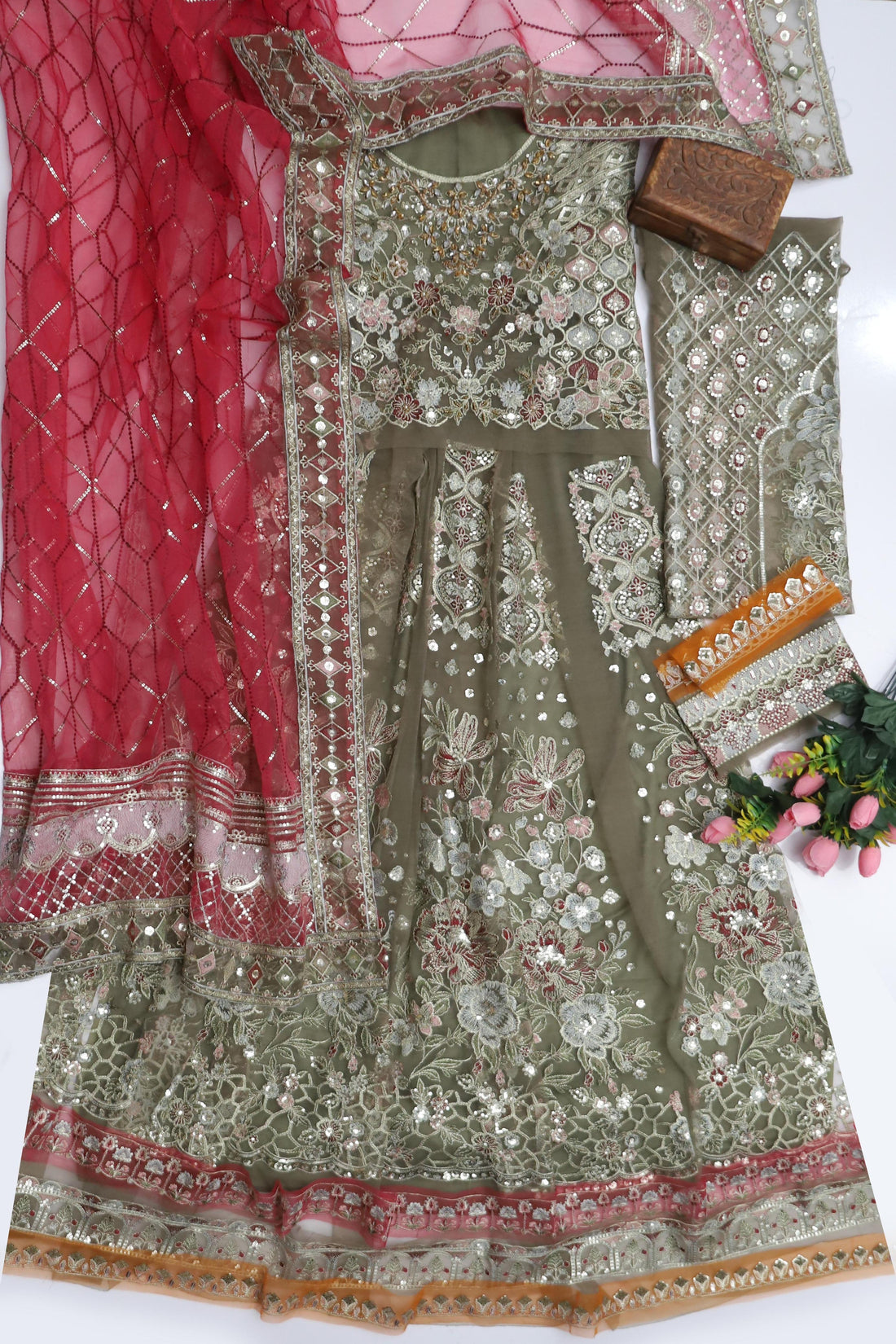 Unstitched Embroidered Net 3PC | FW-012