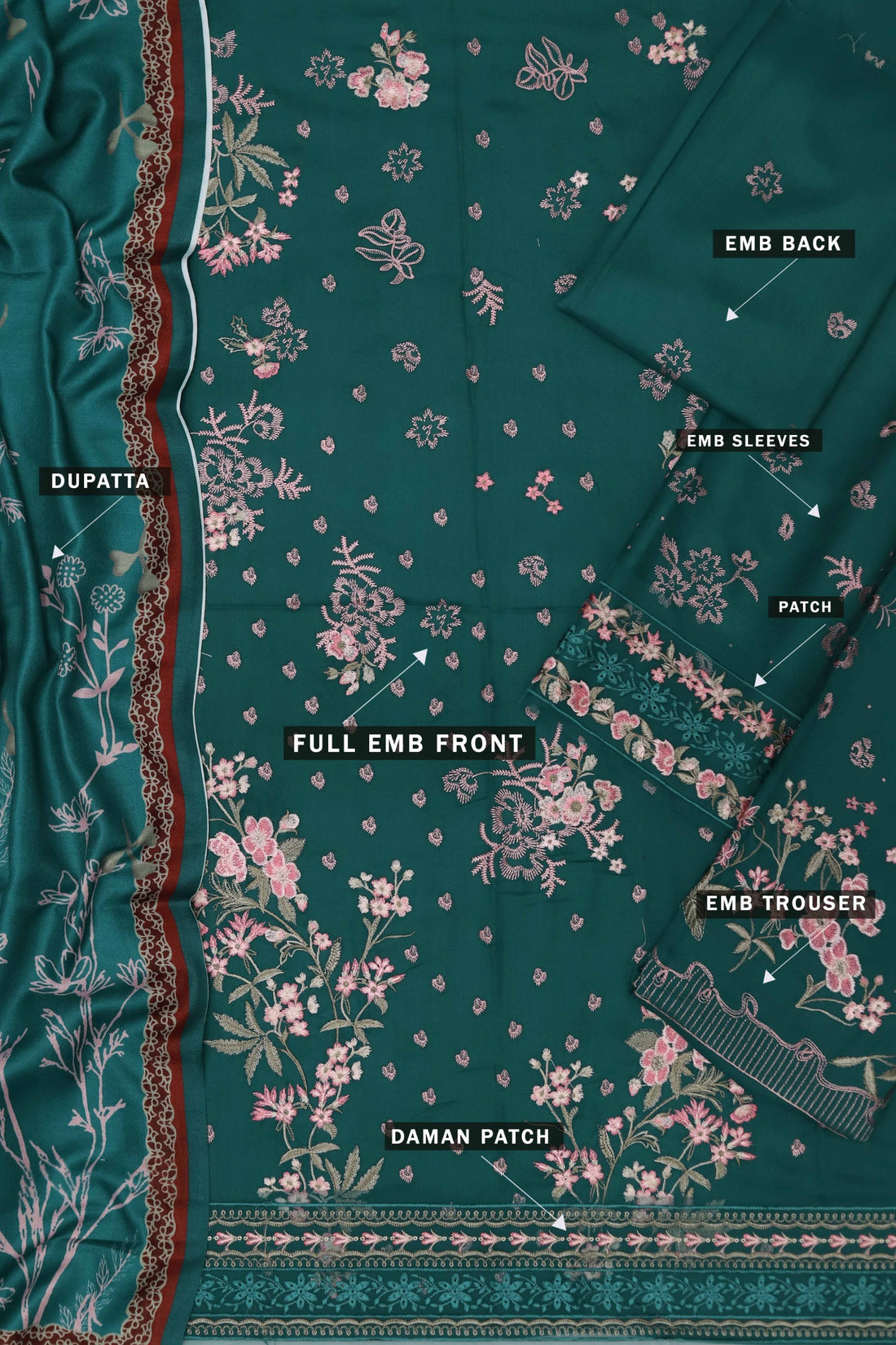 Unstitched Embroidered Dhanak 3PC | WC-036A