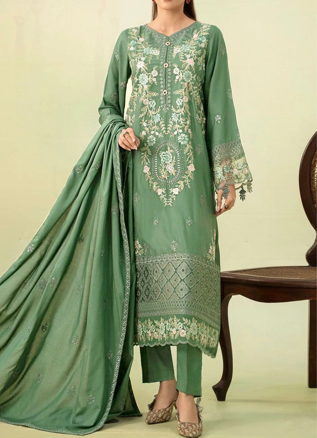 Unstitched Embroidered Dhanak 3PC | WC-011A