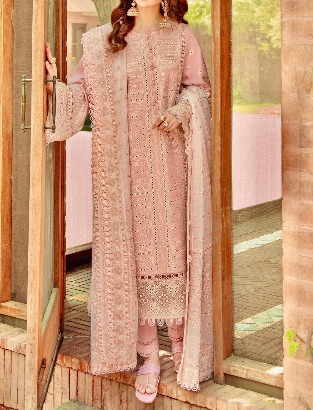 Unstitched Embroidered Dhanak With Net Dupatta 3PC | WC-062