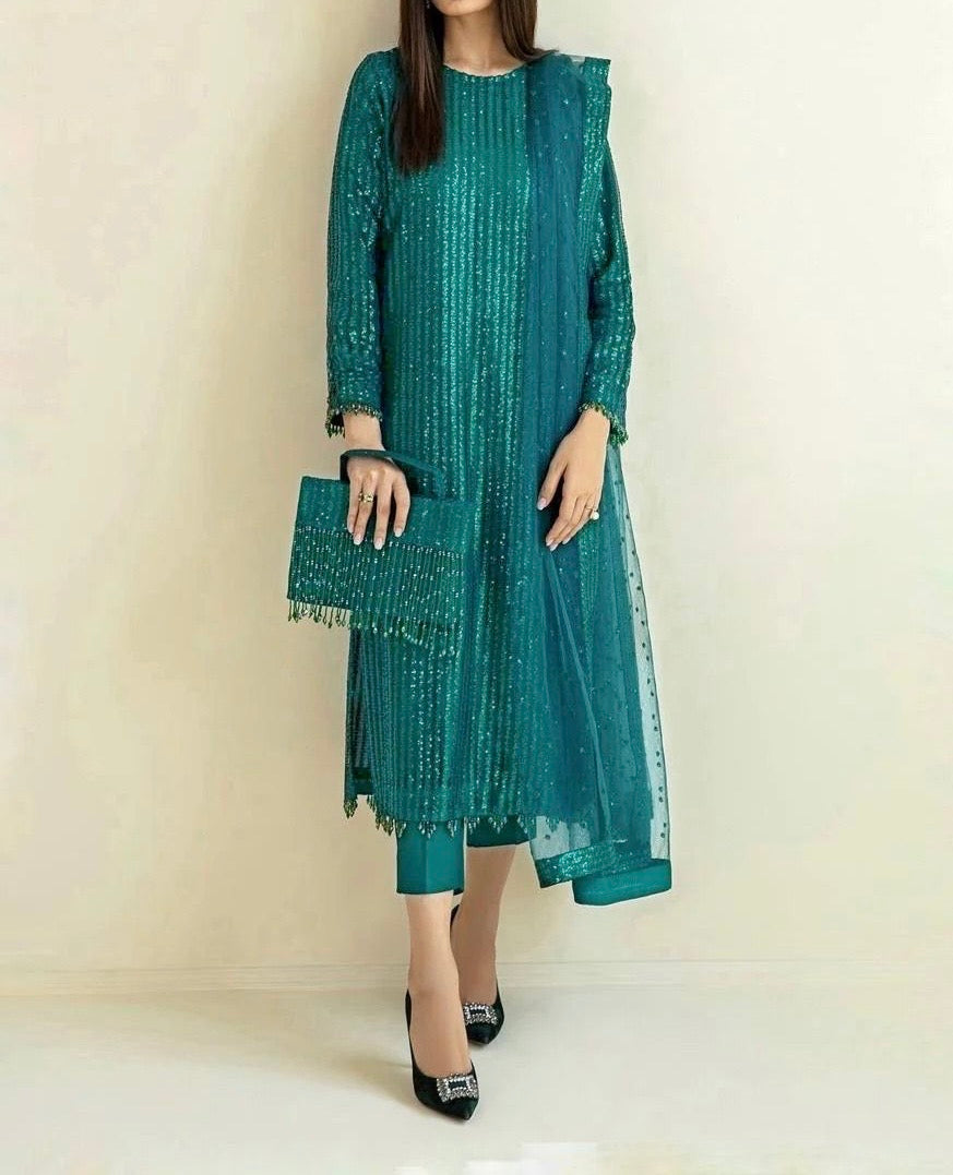 Unstitched Embroidered Net 3PC | FW-007A