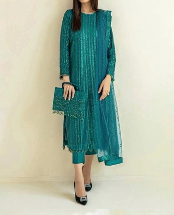 Unstitched Embroidered Net 3PC | FW-007A