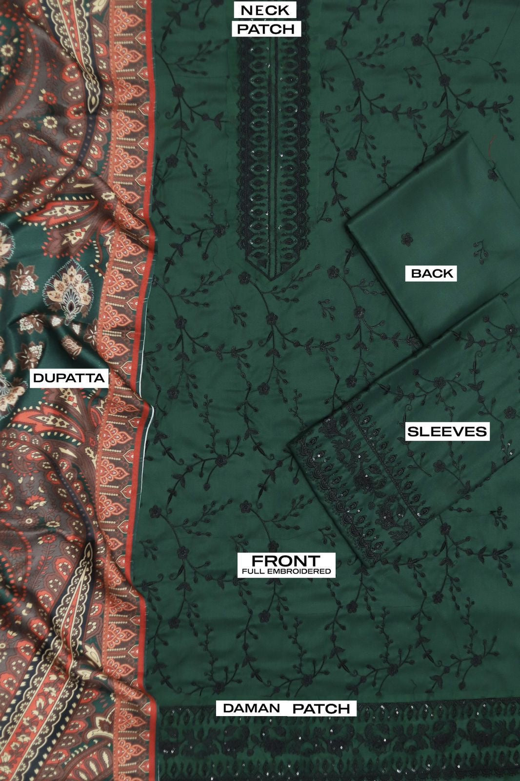 Unstitched Embroidered Dhanak 3PC | WC-066C