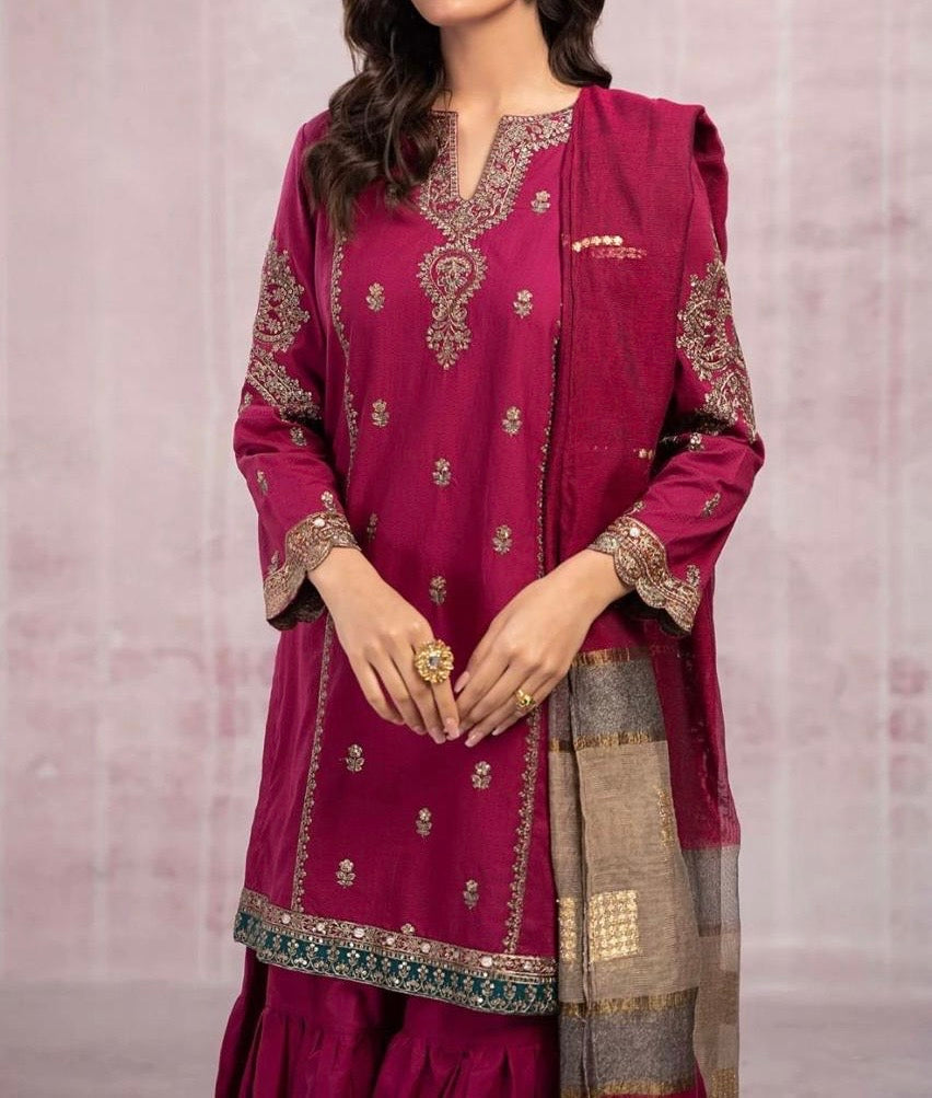 Unstitched Embroidered Dhanak 3PC | WC-010D