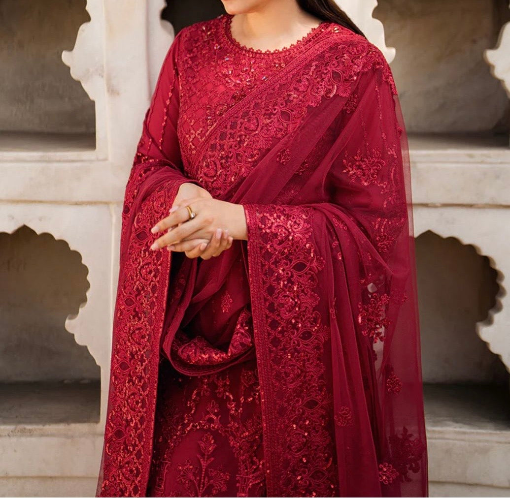 Unstitched Embroidered Net 3PC | FW-016