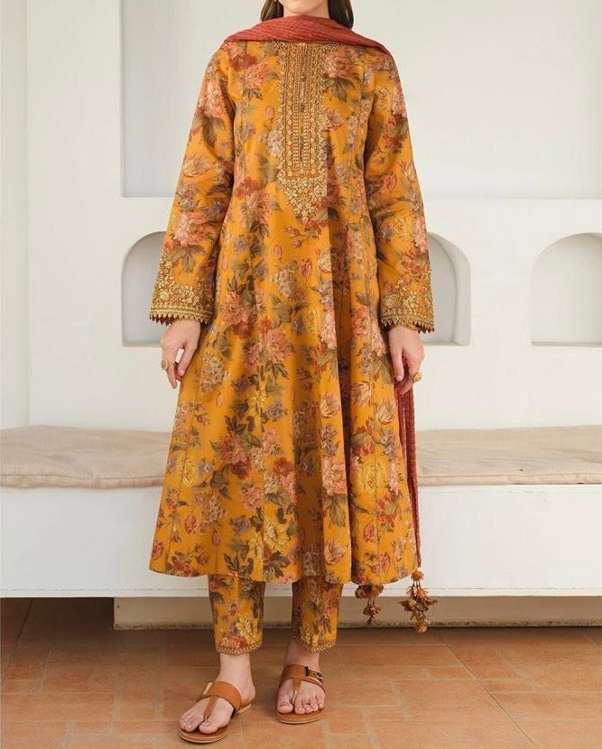 Unstitched Printed Slub Khaddar 3PC | WC-059B