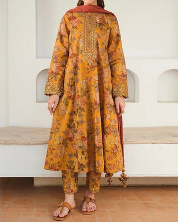 Unstitched Printed Slub Khaddar 3PC | WC-059B